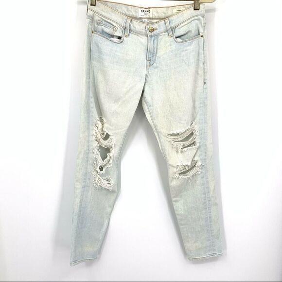 Frame Le Garçon Light Wash Distressed Jeans - Picture 1 of 6